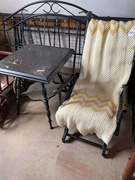 Antique Turned wood rocker and side table image