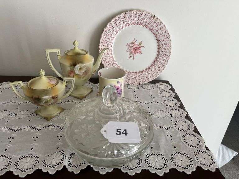 Vintage Teapot, Sugar (Prussia), Pressed Glass Covered Candy Dish image