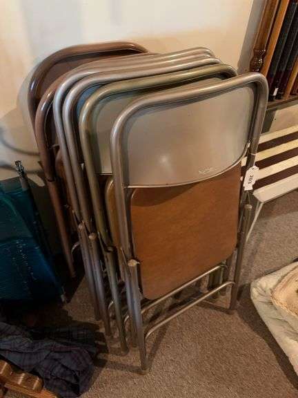 5 folding chairs, chaise lounge chair image