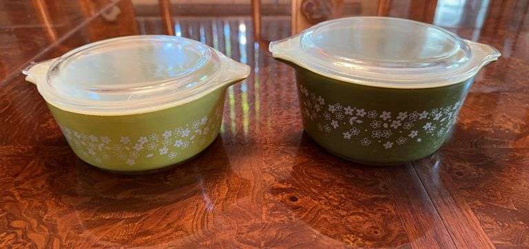 2 vintage Pyrex bowls  "Spring Blossom Green" pattern