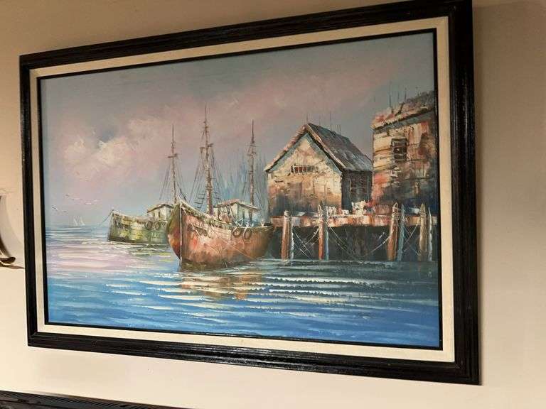 Framed boat picture, 2 metal boat wall hangings image