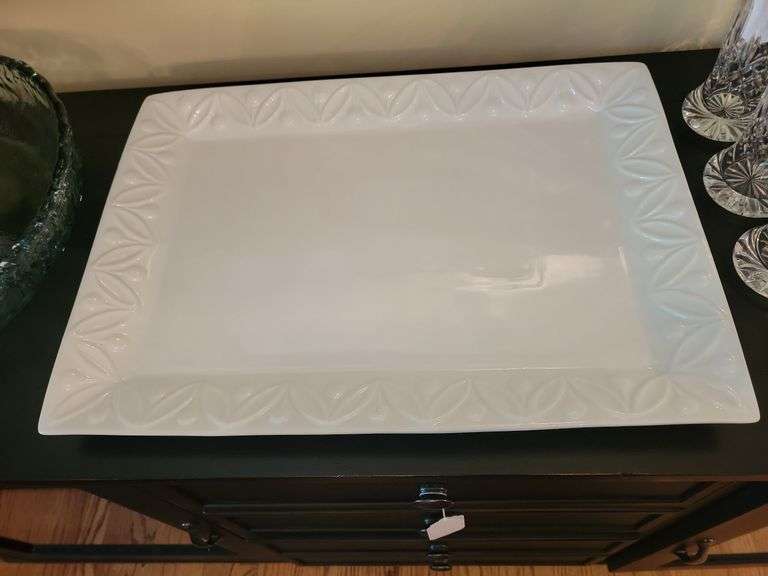 Pottry Barn Large White Square Platter, Floral Dip and Tray, Acrylic Tray image