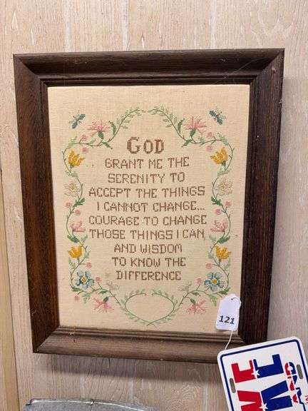 Framed needlepoint, old photograph image