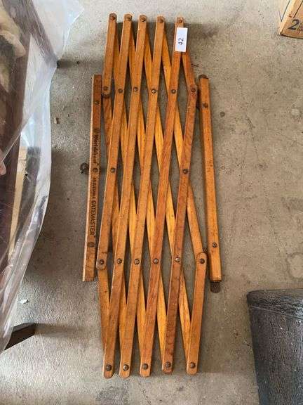 Vintage doll cradle, 4 dolls, embroidered items, wood gate image