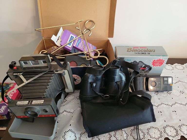 Binoculars, Canon 35mm Camera, Polaroid Automatic 220, Misc image
