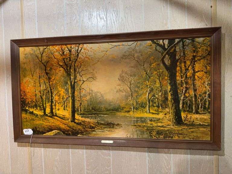 "October Morn" framed print on board 51" x 27" image