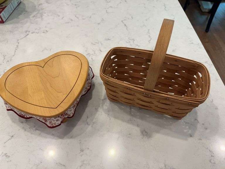 1988 singed Longaberger basket, 1989 heart shaped Longaberger basket image