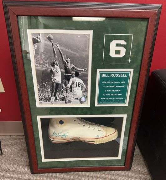 Bill Russell Signed late 1950’s Chuck Taylor Converse sneaker in display case with Certificate of Authenticity image