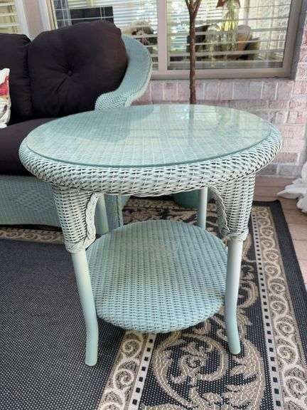Like-new, Lloyd & Flanders "Reflections" all-weather, wicker table with glass image