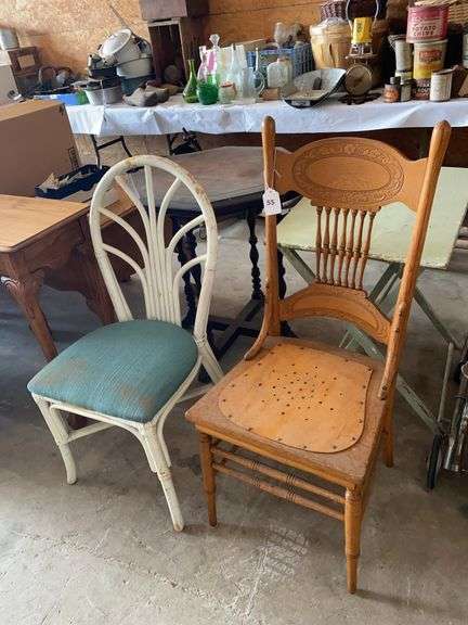 2 chairs, bent wood back and spindle back image