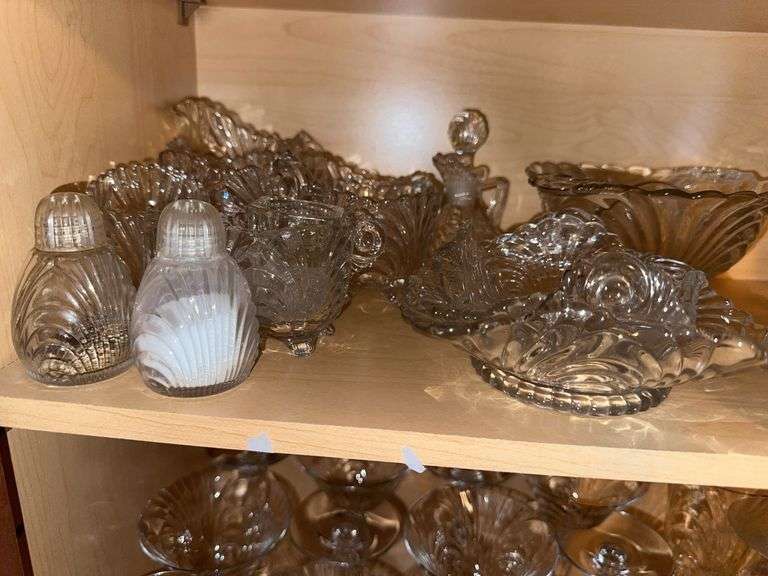 Cambridge Caprice clear glass bowls, creamer and sugars, salt and pepper, cruet, misc