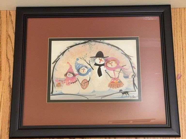 Framed & matted, limited edition P. Buckley Moss snowman print 12/250 image