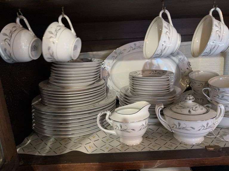 Set of Platinum Garden china, copper vase, Monterey butter dish, Ironstone covered dish image