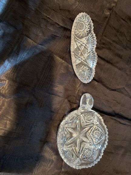 6” cut glass nappy, 8” cut glass bone dish image