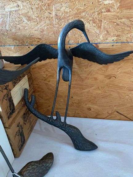 Pair of brass stork statues, 23”h x 21.5 wing span image