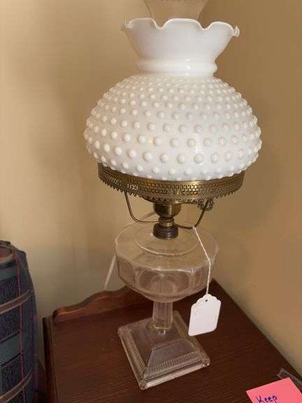 Electrified oil lamp w/ hobnail shade image