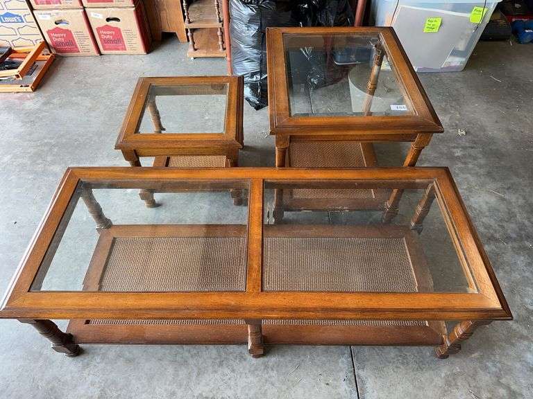 Table trio set with inset beveled glass tops image