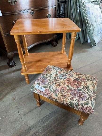 2 tier side table and petite storage foot stool image