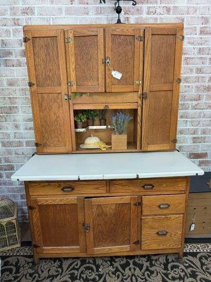 Antique, oak kitchen cabinet with porcelain top image