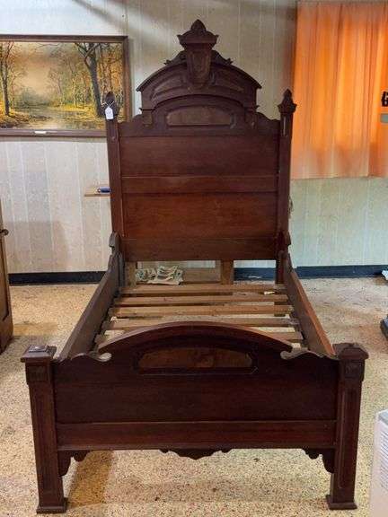 Antique walnut bed 77.5" x 45" x 74" image