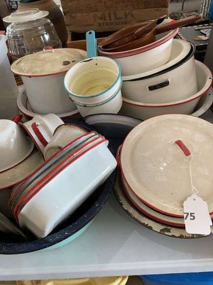 Large Collection of Enamel ware pans image