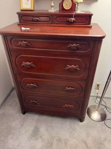 Solid Cherry chest of drawers w/ carved pulls & dove tail joints image