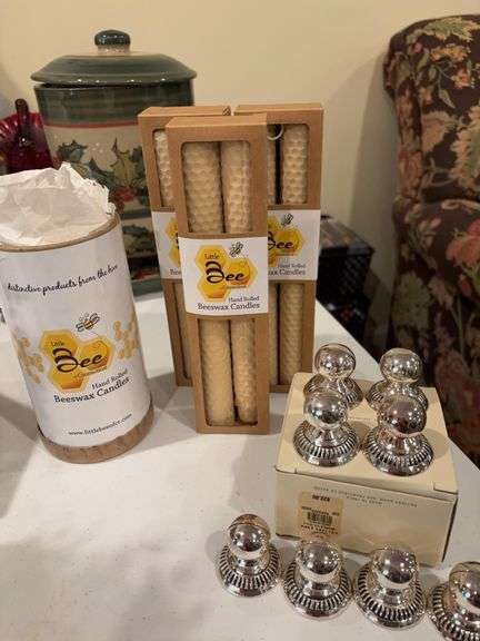 Beeswax candles and set of name tag holders image