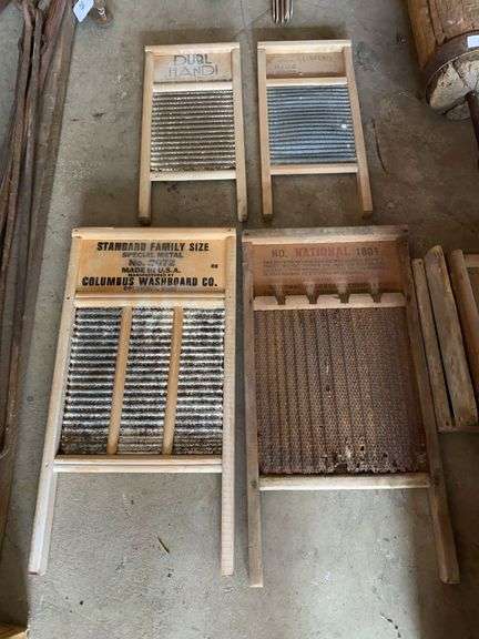 7 wash boards, wood folding ironing board and drying rack image