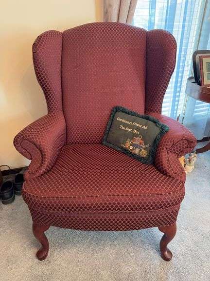 Pair of burgundy upholstered arm chairs image
