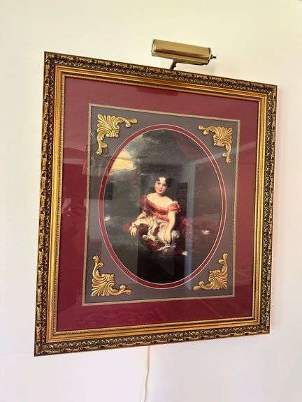 Framed wall art with picture lamp - 30x34" image