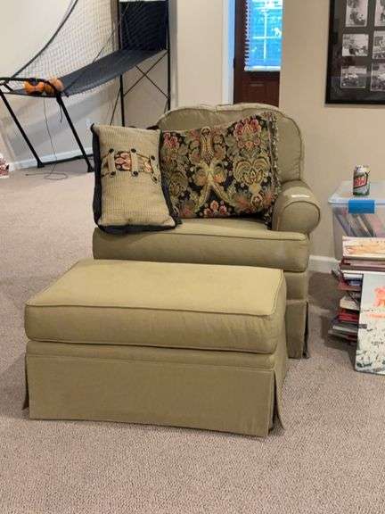 Ethan Allen upholstered swivel rocker arm chair w/ ottoman image