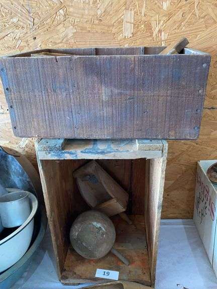 Wooden crates, cheese boxes, small shelf, miscellaneous image