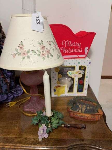 Frosted pink lamp, piggy bank design, candle holder, liberty wall plaque image