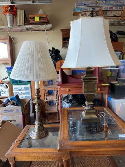 2 brass lamps with shades image