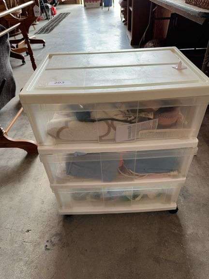 Plastic storage cart with contents image