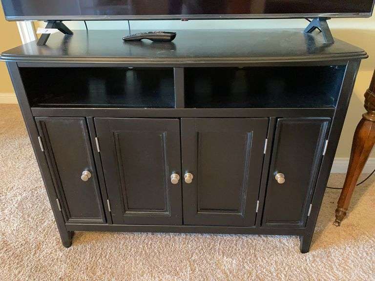 Black wood TV cabinet 42”w x 20”d x 32”h with MAGNAVOX VHS player