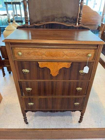 Vintage 4 drawer chest of drawers w/ curly maple top drawer front image