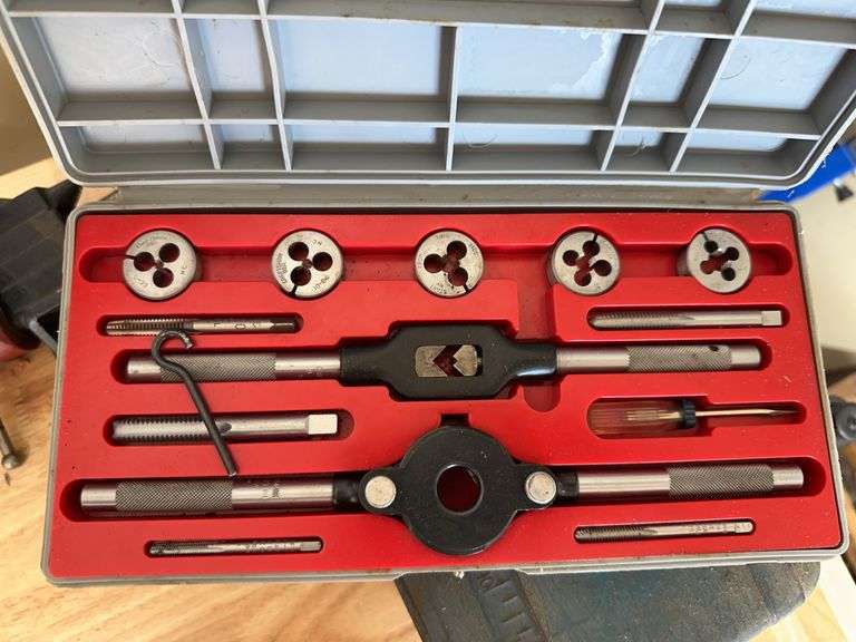 Craftsman tap and die set, metal tool box with misc contents image