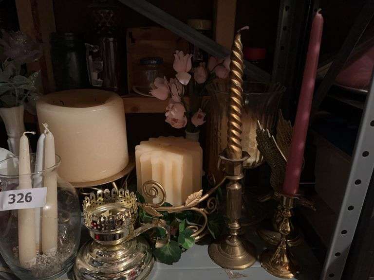 Lot of candles and candle holders, floral items image