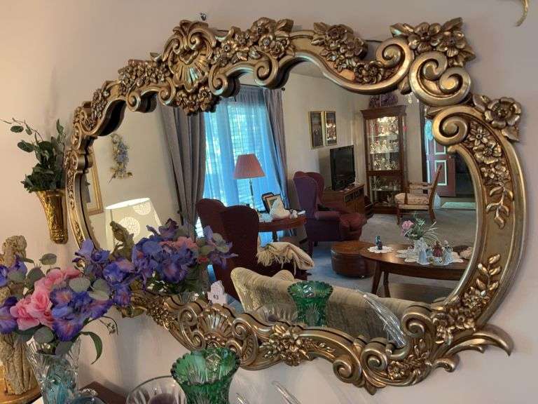 Large plastic frame mirror 58" x 38", vase & butterfly wall hangings image