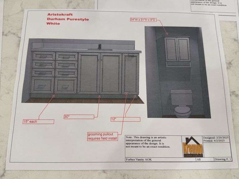 Brand-new Aristokraft Durham Purestyle white vanity, toilet topper & mirror image