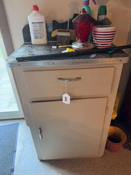 Wood cabinet & contents 24" x 40" x 17" image