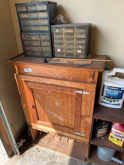 Wooden storage cabinet, 3 storage bins image