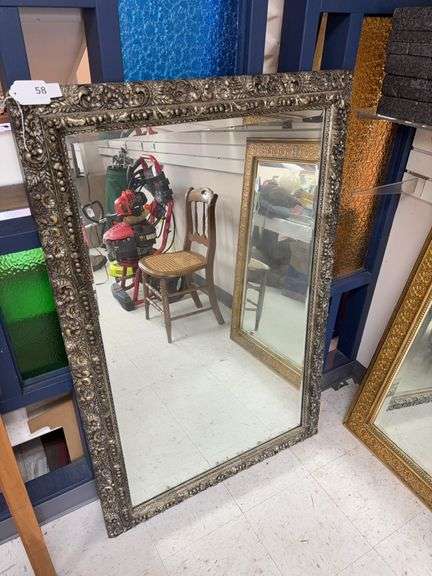 Large framed beveled edge wall mirror image