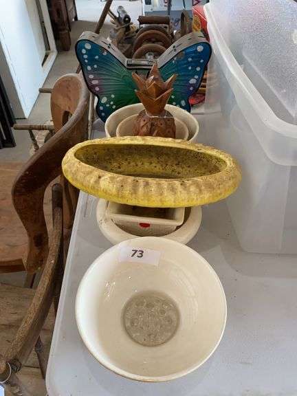 Misc bowls, flower frog, butterfly garden decor image