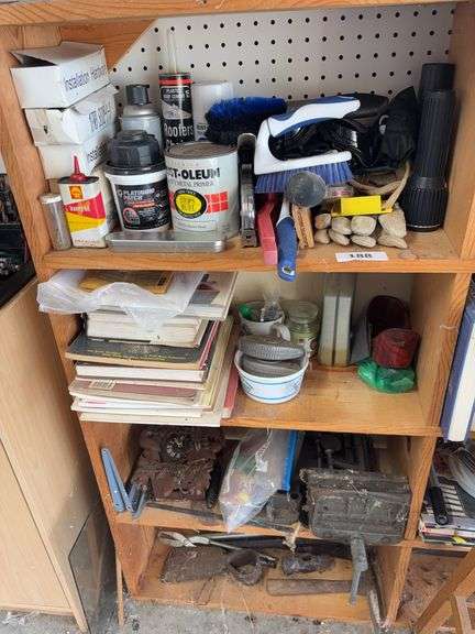 Wood clamp, coo coo clock, chalk lines, books, misc image