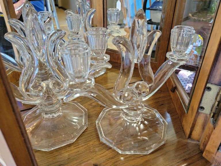 Vintage Clear Glass Double Candle Holders image