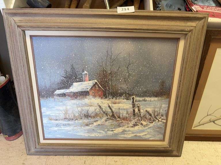 Artist signed oil on canvas winter scene image