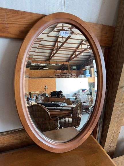 Oval Beveled mirror in Maple frame image