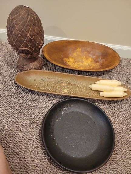 Wooden Bowls (Decor Only), Candles, Black Plastic Plate, Artichoke Decor image